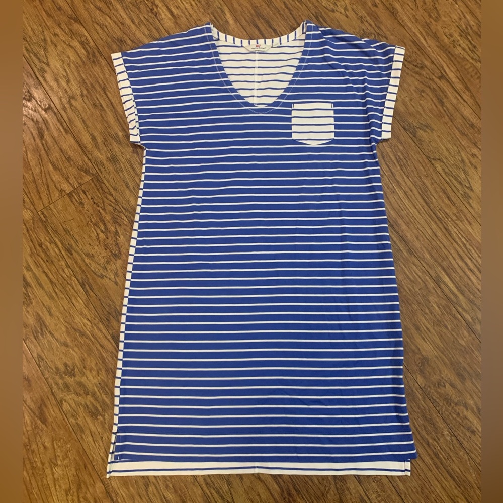 Vineyard Vines V-Neck Mixed Stripe Dress Blue White NWOT Size Small Womens